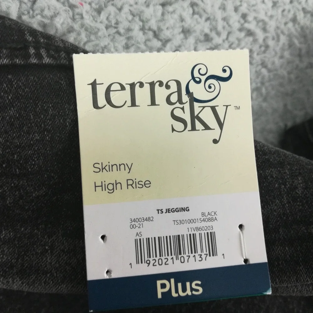 Terra & Sky Womens Jeans Jegging Skinny High Rise Faded Black Denim Plus 14W New